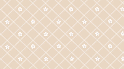 Diagonal checked pattern and flowers on the beige background