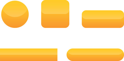 Yellow buttons. Collection of matted shaped signs. Vector illustration isolated on white.