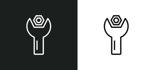 Poster - wrench and nut outline icon in white and black colors. wrench and nut flat vector icon from tools collection for web, mobile apps ui.