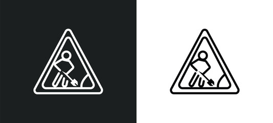 Poster - construction works outline icon in white and black colors. construction works flat vector icon from construction collection for web, mobile apps and ui.
