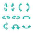 set of 3D vector rotation arrows icons, turn, refresh, reload, recycle, loop, rotation signs