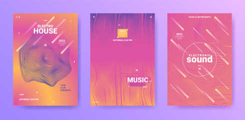 Wall Mural - Electronic Music Flyers Set. Techno Dance Poster. Gradient Wave