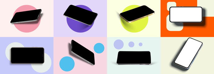 Aufkleber - Realistic mockup of mobile phone with empty display front and angle view. Smartphone frame with blank display isolated. Vector illustration