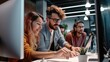 © visoot - Programmers cooperating at IT company developing apps, meeting and brainstorming and programming website working in a software and coding technology.