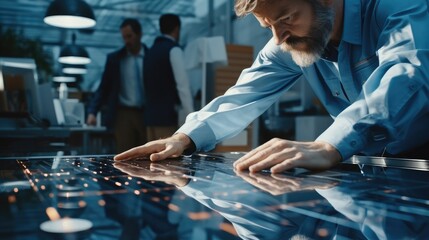 Poster - Electrical technician installing solar panels on the roof, Alternative renewable green energy generation concept.