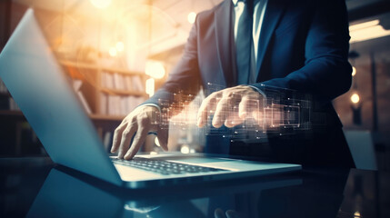 Aufkleber - Businessman using tablet and analysis sale data graph growth on modern interface icons on strategy, Digital online marketing.