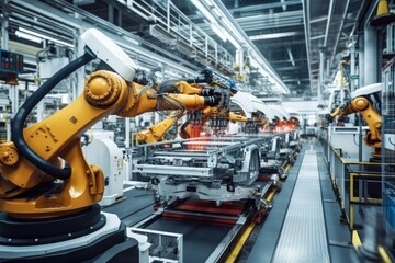 Poster - Robotic arms in a car plant, Car production line.