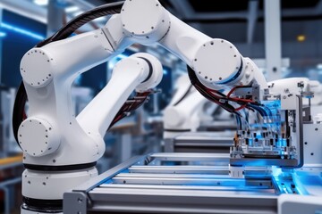 Aufkleber - The robot for smart technology manufacturing process, Robotic arm catch for electronic assembly line.