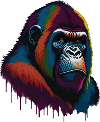 Wall Mural - Colorful gorilla face vibrant bold vivid colors t-shirt design vector illustrations. Prismatic gorilla persona