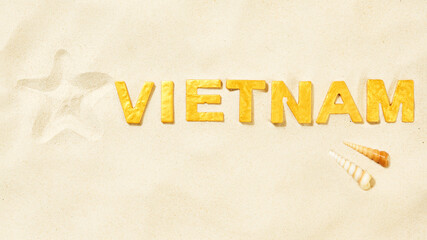 Wall Mural - vietnam - text by golden letters in white sand