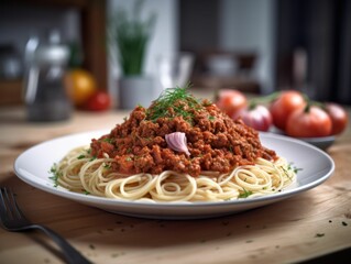 Sticker - AI generated illustration of an appetizing pasta bolognese