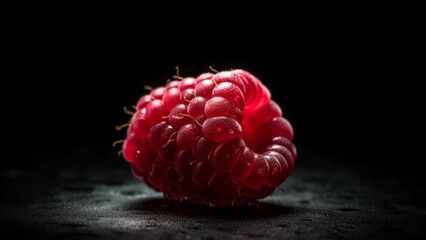 Poster - AI generated illustration of a ripe berry with a glossy, dew-covered surface on a dark surface