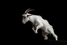 Jumping White Goat Isolated On A Black Background. AI-generated.