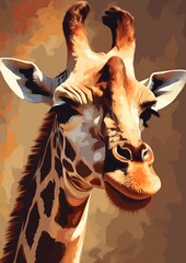 Sticker - AI generated illustration of a majestic giraffe set against a vivid sky