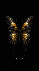 Canvas Print - AI generated illustration of a golden butterfly against a black background