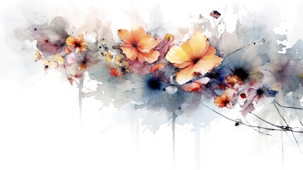 Poster - AI generated illustration of a vibrant watercolor painting featuring a set of different flowers