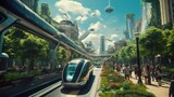 Fototapeta  - Futuristic green city with advanced transportation. AI-generated.