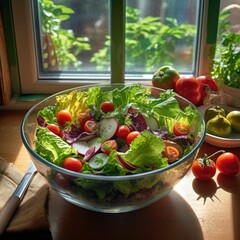 Poster - AI generated bowl of salad with cherry tomatoes and salad greens