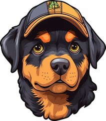 Canvas Print - Painting of a cute rottweiler dog against a white backdrop, Ai-generated.