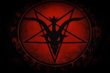 AI Generated Illustration Of A Satanic Symbol With An Inverted Pentagram Against A Red Background