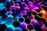 Fototapeta Przestrzenne - AI generated  background with glowing hexagons