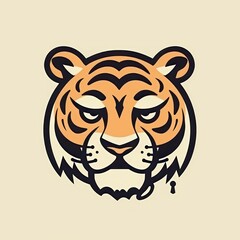 Canvas Print - AI generated tiger face with on beige background