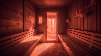 Canvas Print - AI generated cabin sauna with benches