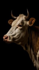 Canvas Print - AI generated portrait of a white cow against a dark background