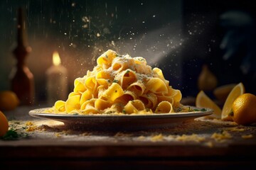 Poster - AI generated illustration of a freshly prepared plate of pasta