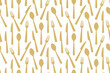 golden seamless cutlery pattern: spoon, knife and fork; kitchen, restaurant, menu background- vector illustration