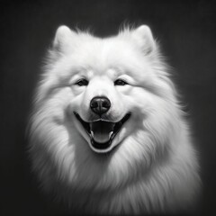 Sticker - AI generated illustration of an American Eskimo Dog portrait in grayscale