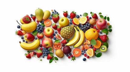 Poster - AI generated illustration of An array of colorful fruits arranged on a white background