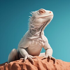 Poster - AI generated illustration of a white lizard perched on top of a rock