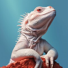 Wall Mural - AI generated illustration of a white lizard perched on top of a rock