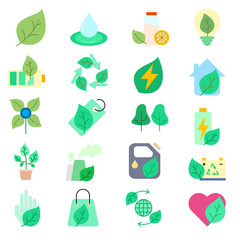Poster - green eco energy colorful icon collection design