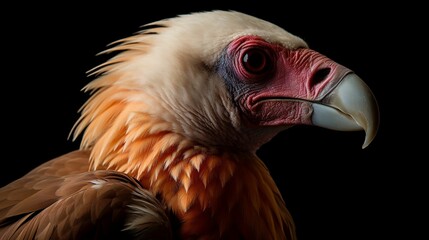 Poster - AI generated illustration of a majestic vulture with a vibrant, plumage perched on a dark backdrop