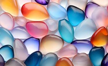 Overlapping River Water Stones Made Of Clear Glass In Pastel Colors. Generative AI.