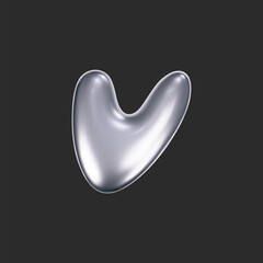 Wall Mural - chrome liquid 3d heart shape in y2k style isolated on a dark background. render of 3d metal silver h