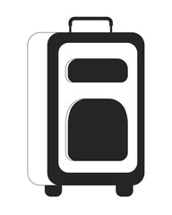Poster - Travel luggage handle flat monochrome isolated vector object. Baggage wheels. Suitcase standing. Editable black and white line art drawing. Simple outline spot illustration for web graphic design