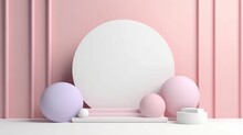 Some Pink Balls And White Plates On A Table With Pink Stripes