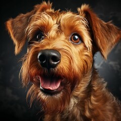 Wall Mural - Portrait of an adorable furry brown dog.