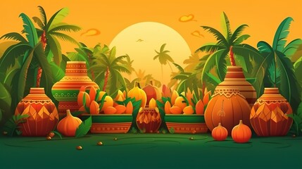 Wall Mural - Happy Pongal Holiday of Tamil Nadu South India