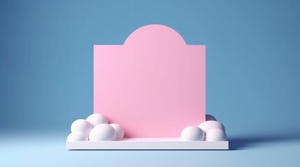 Poster - a white and pink sign with clouds around it on a blue surface