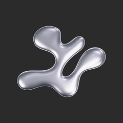 Wall Mural - chrome liquid 3d shape in y2k style isolated on a dark background. render of 3d metal silver melting