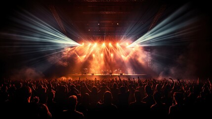 glowing stage light illuminates cheering rock fans