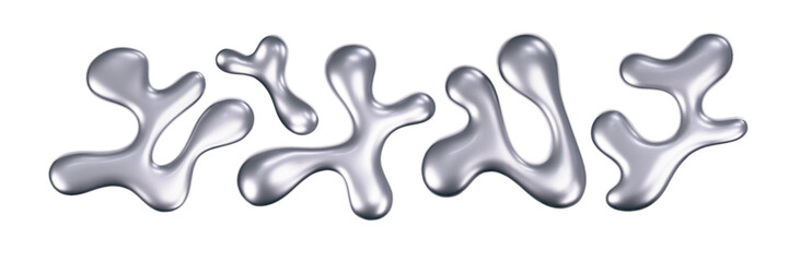 Wall Mural - chrome liquid 3d shapes in y2k style isolated on a white background. render of 3d metal silver star,
