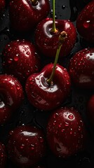 Wall Mural - AI generated illustration of juicy cherries in a dark setting, perfect for backgrounds