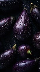 Sticker - AI generated illustration of vibrant purple eggplants in a dark setting, perfect for backgrounds