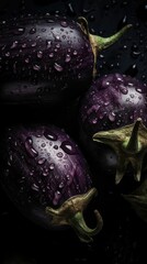 Wall Mural - AI generated illustration of vibrant purple eggplants in a dark setting, perfect for backgrounds