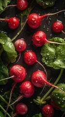 Poster - AI generated illustration of fresh radishes in a dark setting, perfect for backgrounds